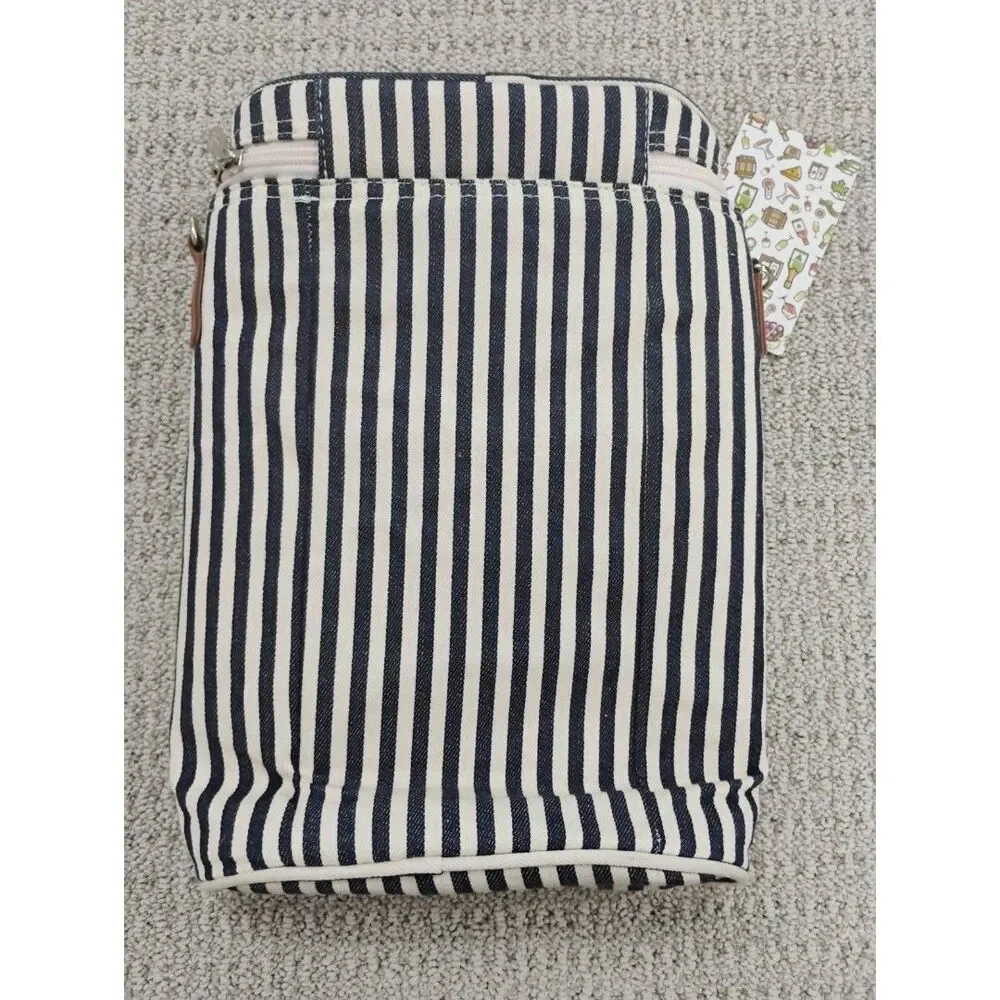 New 2 Bottle Insulated Wine Bag Navy Stripes Tirrinia